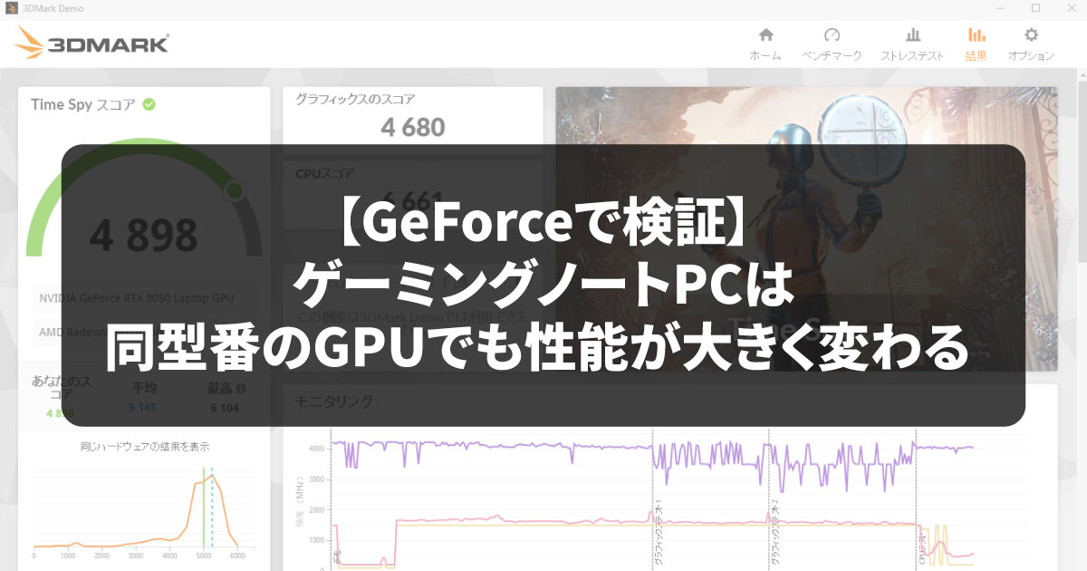 GeForceで検証】ゲーミングノートPCは同型番のGPUでも性能が大きく 