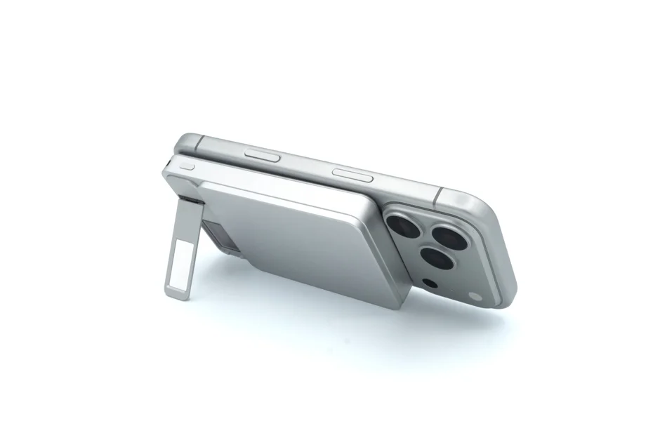 スタンド機能でスマートフォンを立てている様子