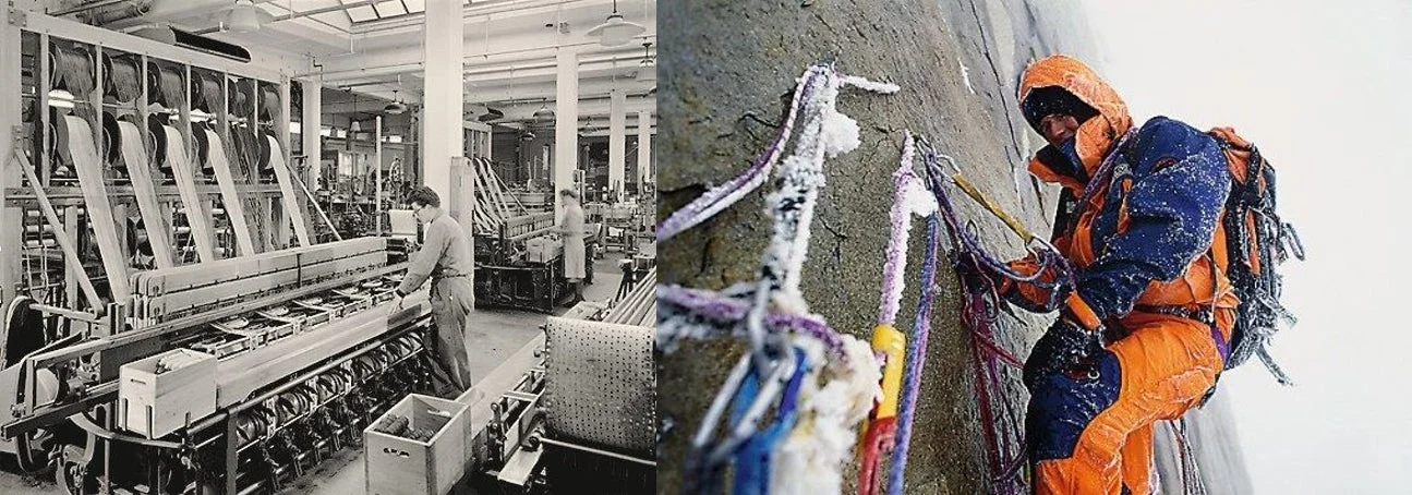 工場、登山、ロープ、白黒写真、カラー写真、歴史